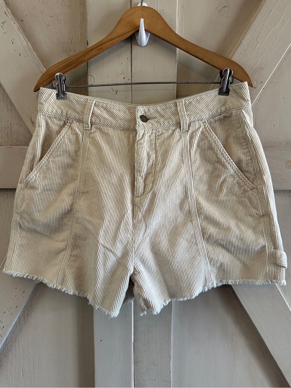 Rip Curl Cream Corduroy Shorts Women’s Large Frayed Hem High Waist Cotton